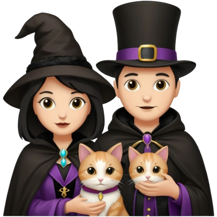 magician couple and their pet cat emoji