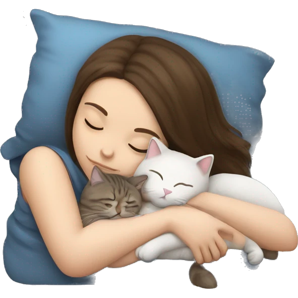Brunette girl sleeping with a Scottish fold cat emoji