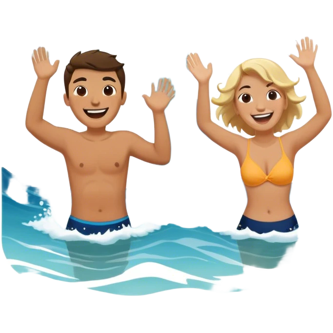A person splashing water at their friend in the ocean, both laughing as the waves roll around them. The sun shines warmly above, capturing the joy of creating fun, embracing connection, and appreciating the moment with someone who makes life feel lighter.  emoji