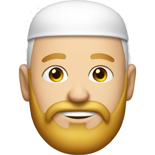 A white face with a bald head and a golden beard with cap reds emoji