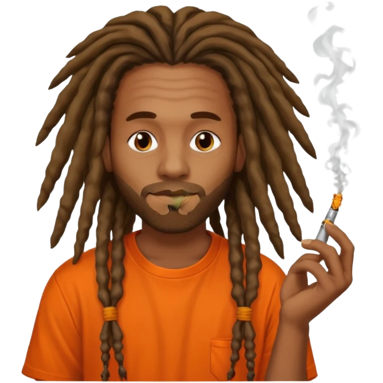 Brownskin man with long dreadlocks orange shirt smoking weed emoji