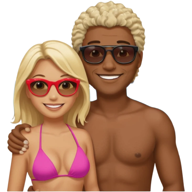 Black man salt n pepper hair smiling with blonde in love on beach emoji