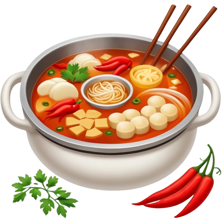 Chinese hot pot with spicy broth and ingredients, simplified emoji emoji