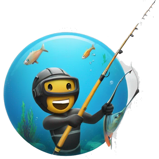An emoji of a person spearfishing, holding a spear gun underwater, with fish swimming nearby, capturing the excitement of fishing emoji