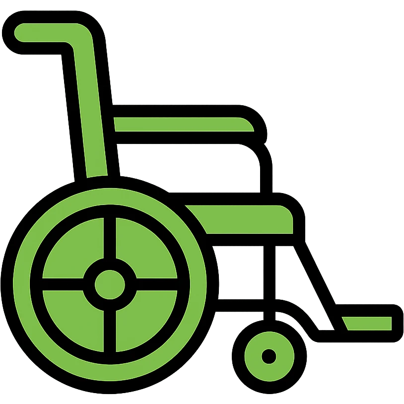 modern green wheelchair, minimal style, lineal color icon with black outlines emoji