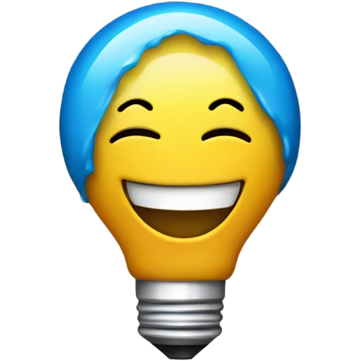 A blue bulb laughing emoji