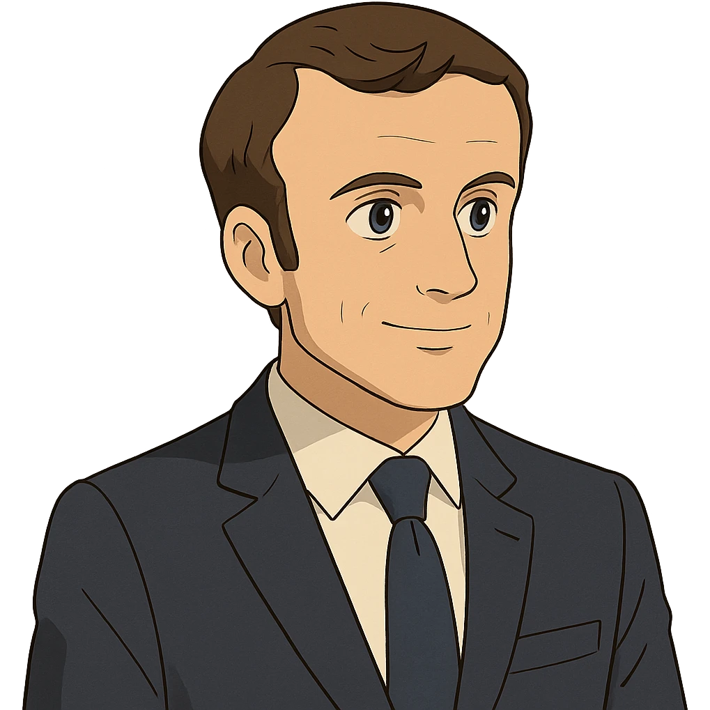 ghibli style illustration of Emmanuel Macron emoji