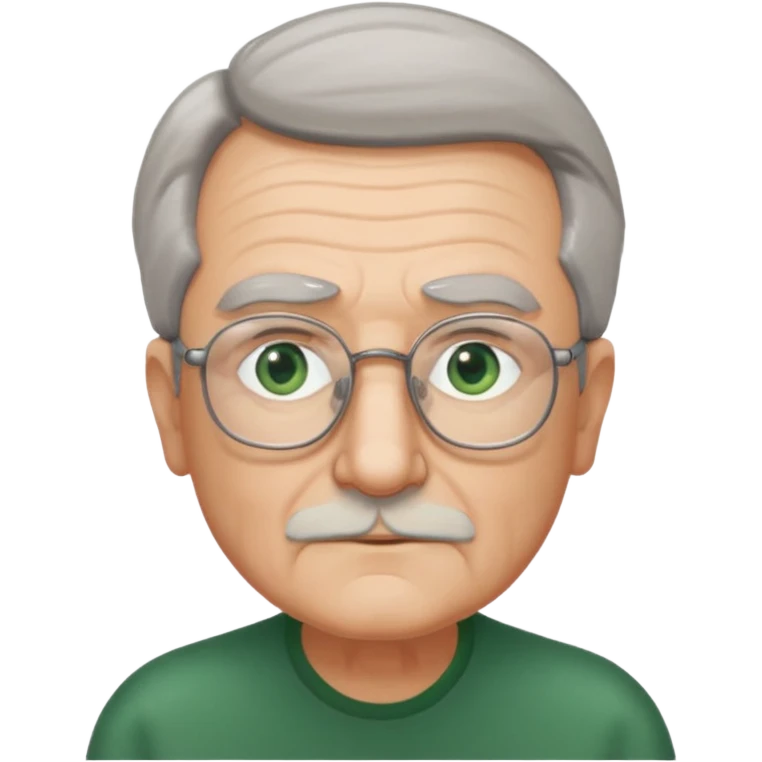 Old man with receding hair, grey hair only on the sides, green eyes, rectangular reading glasses, rounded face emoji