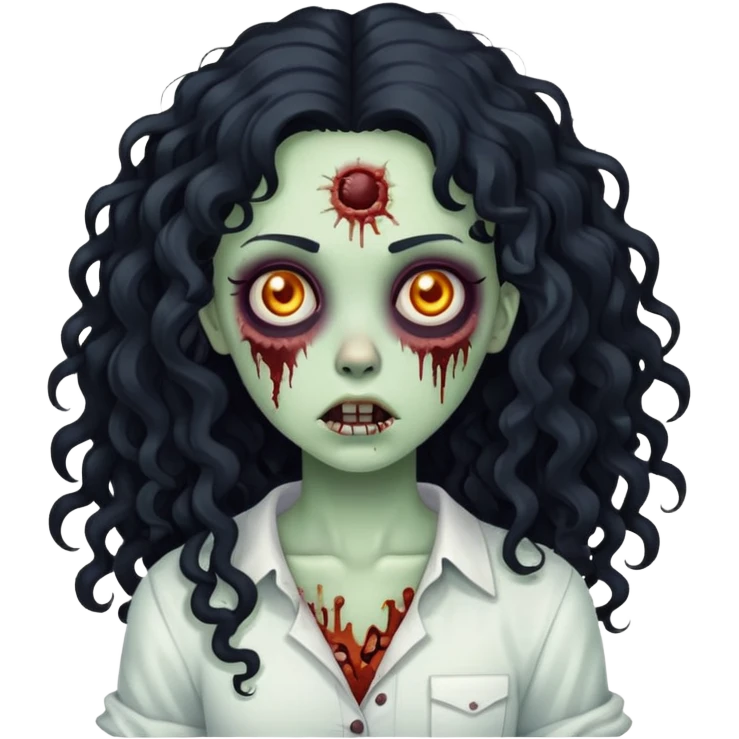 Zombie girl with long black curly hair emoji