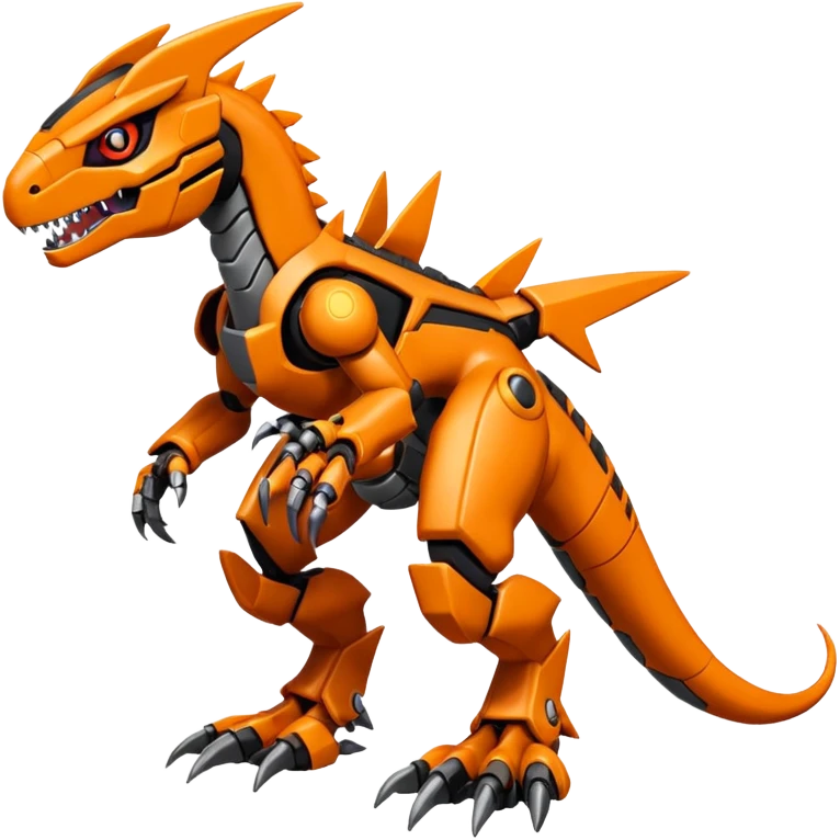 Cool Futuristic Black Orange Digimon-Fakemon-Guilmon-Velociraptor-Guilmon-Wargreymon-Mecha full body emoji