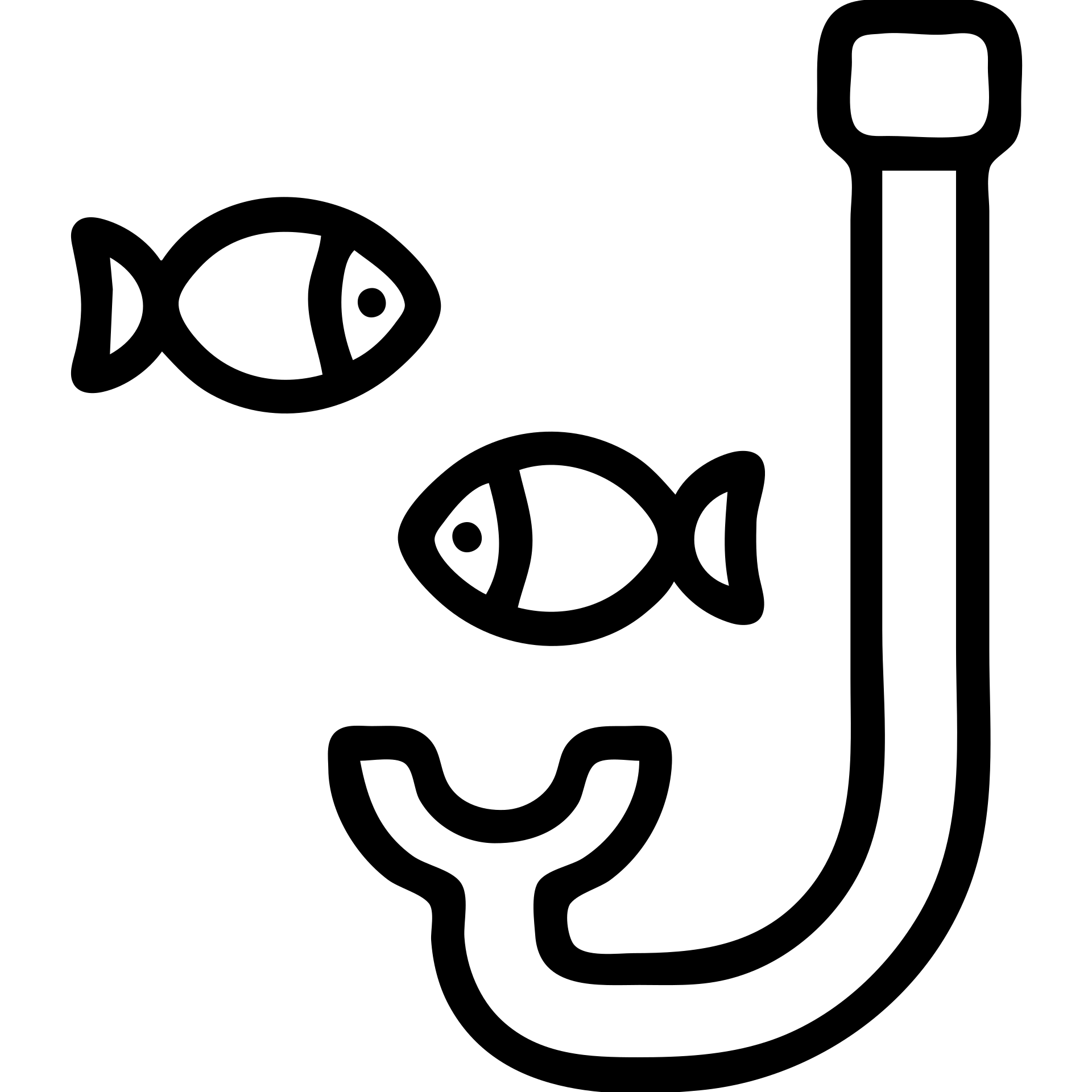 outline icon of a snorkel with two small fish on the sides emoji