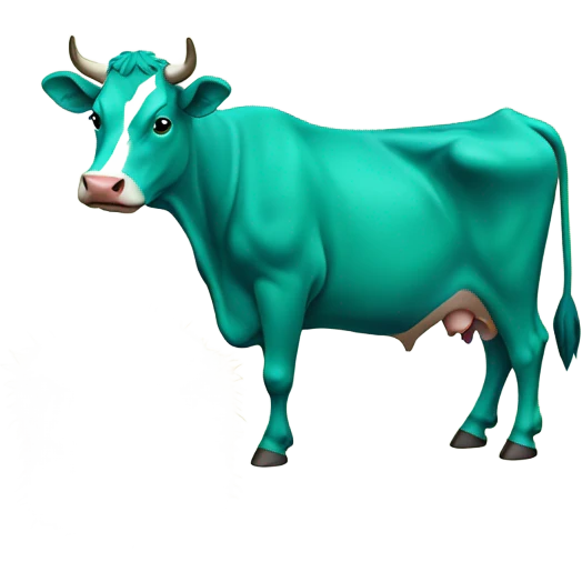 A blue and jade green cow eating hay emoji