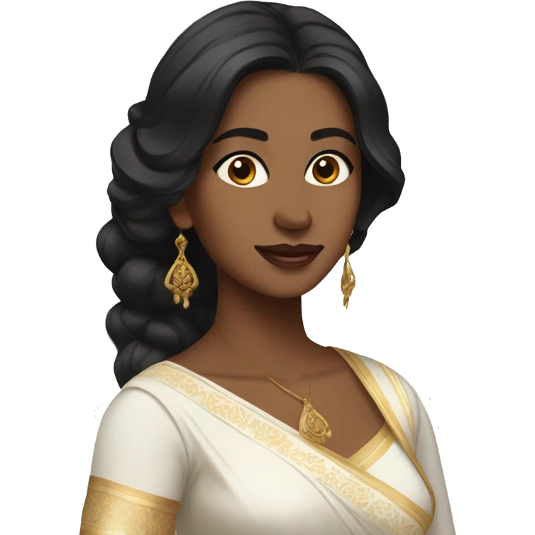Light brown skin ;Black long hair wearing white saree emoji