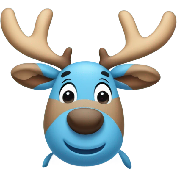 A cute blue stuffed animal resembling a cartoon moose or reindeer, with soft rounded horns that are blue, a smiling face, and a light blue belly. It has a friendly and cuddly appearance emoji