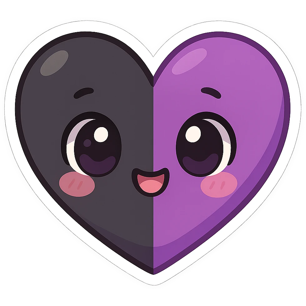 black and purple heart, cute and expressive, cute emoji style emoji
