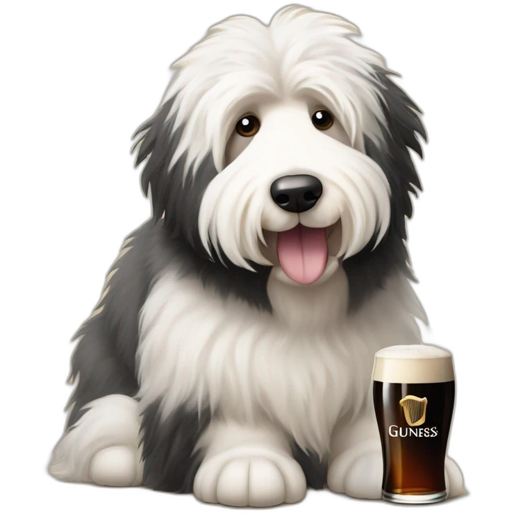 old english sheepdog with pint of guinness emoji