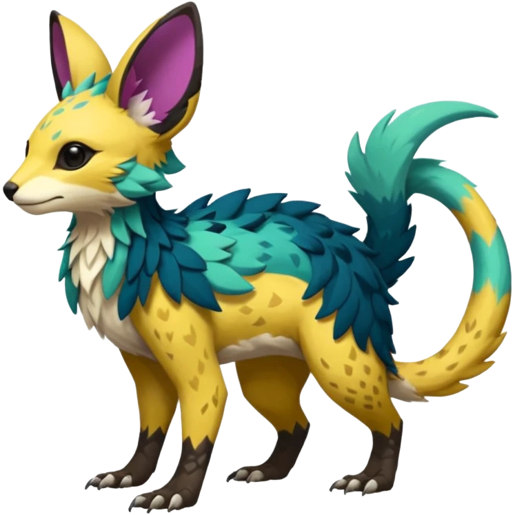 Rare realistic exotic edgy epic pretty beautiful handsome gorgeous aesthetic colorful vibrant Vernid-Trico-species-Fakemon-creature by LiLaiRa, random markings, tufted ears, full body emoji