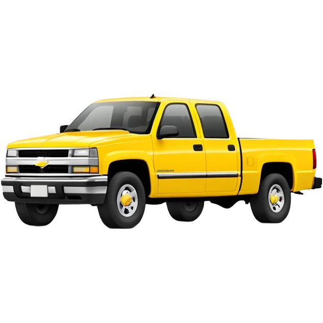 Geometric bright yellow 1997 Chevrolet Silverado C-2500 Crew Cab pickup truck, 30-degree view, clean lines, same yellow as in Kill Bill, minimalist approach, iOS emoji style emoji