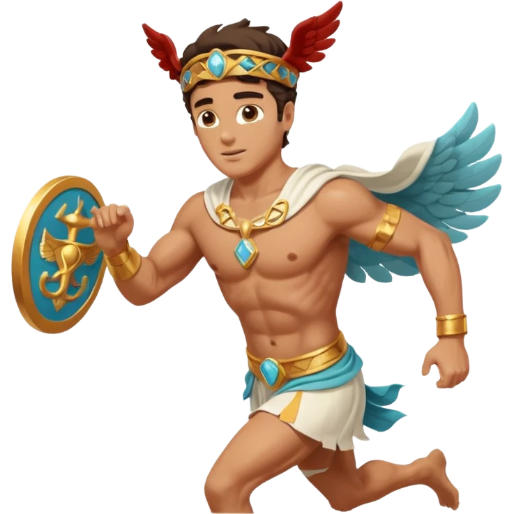 a guy (hermes) running with his caduceus and a petasos on his head in a greek tunic emoji
