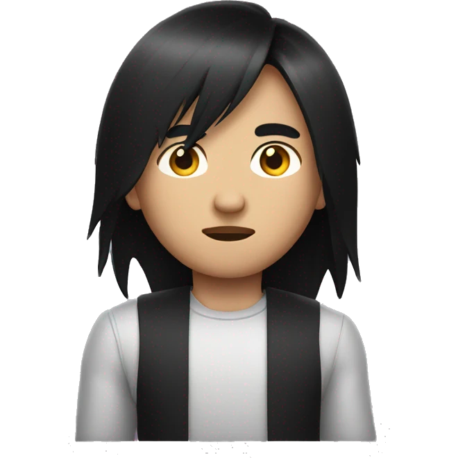 boy with long black straight hair serious face emoji