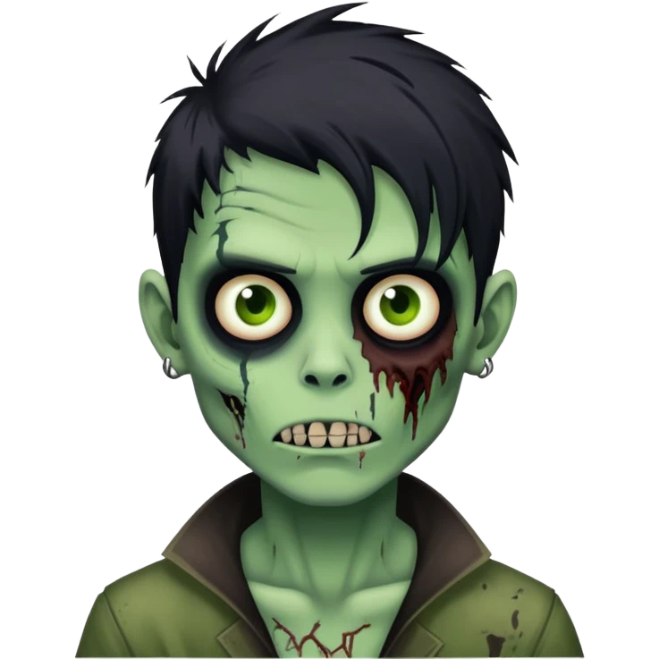 brunette zombie boy with horror green skin and long black messy hair emoji