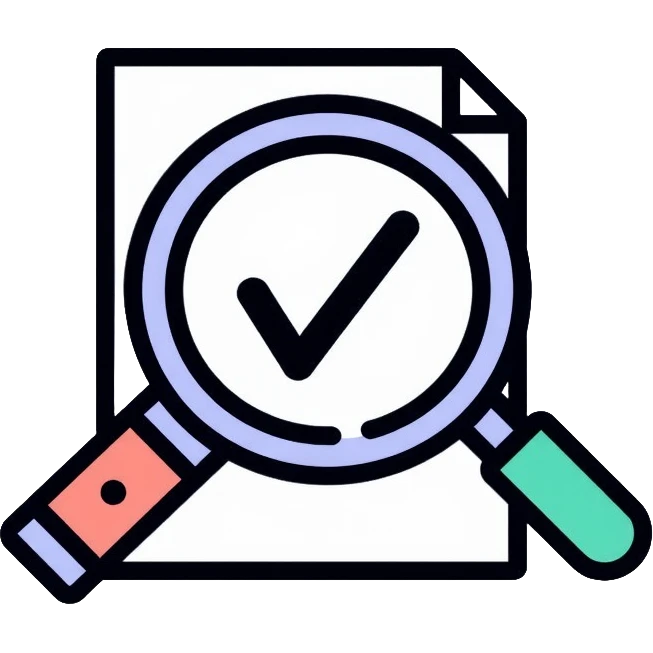 Quality Assurance logo with checkmark and magnifying glass emoji