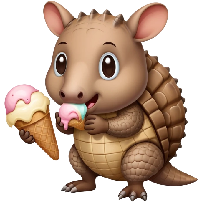 An armadillo crying with fallen ice cream emoji