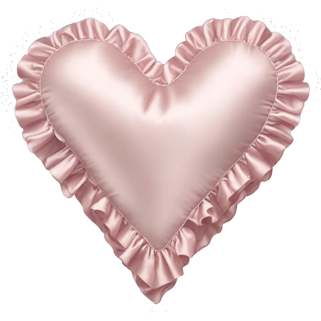 Light pink silk heart shaped pillow with ruffles emoji