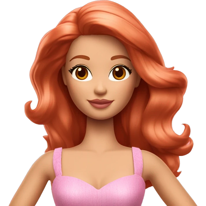 Fait une barbie avec un haut rose des tâches de rousseurs et des cheveux très roux  emoji