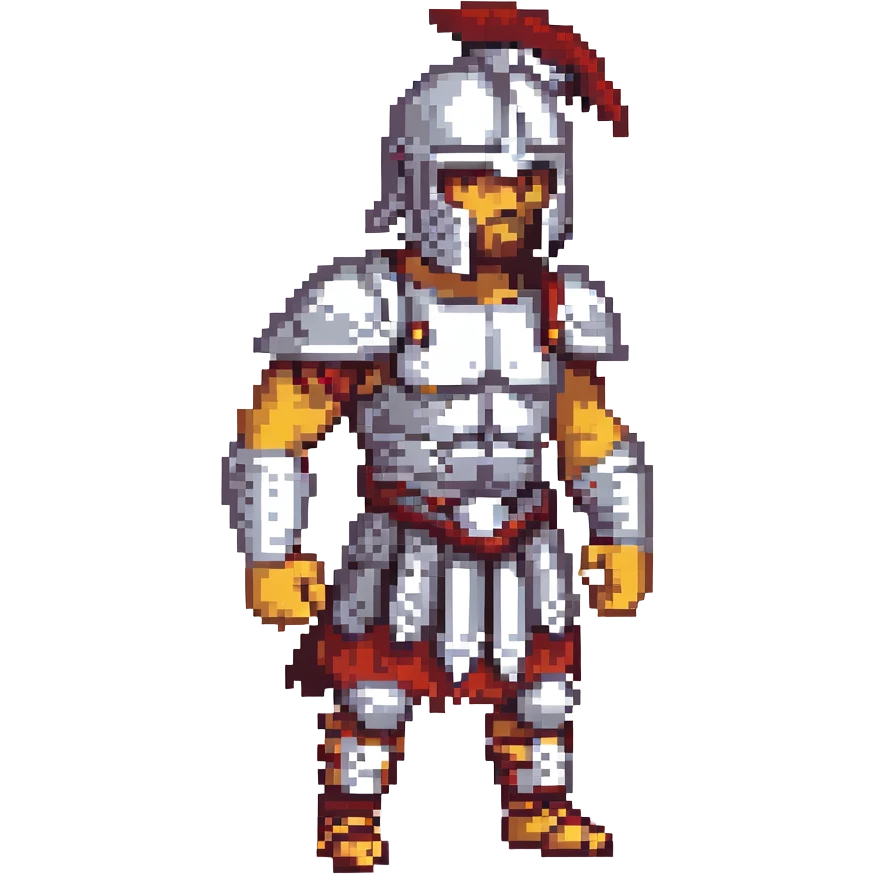 a gladiator in a dramatic pose, pixel art style emoji