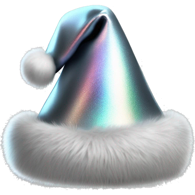 Isolated realistic silver holographic metallic Santa hat with fur. emoji