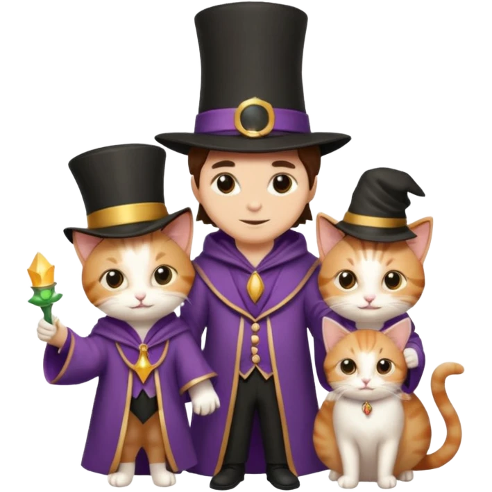 magician couple and their pet cat emoji