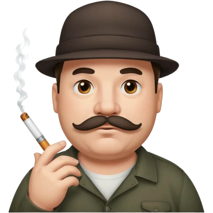 a fat father in a flat-brimmed cap with a tattoo, a cigarette in his mouth, and a mustache. emoji