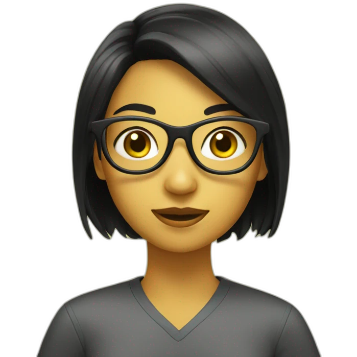 a yellow  girl student with black hair glasses emoji