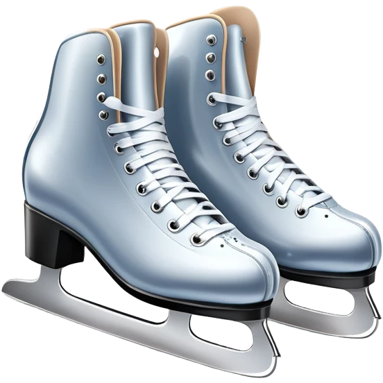 An icon showing a pair of elegant figure skates placed on the smooth, sparkling ice of a grand ice arena. The rink is surrounded by cheering spectators and soft arena lights, creating a beautiful, dynamic atmosphere. Transparent background highlights the grace and beauty of figure skating. emoji