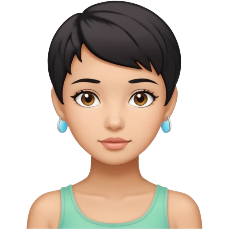 tan girl with black hair & a pixie cut no earrings doing cute pastel colors skin care emoji