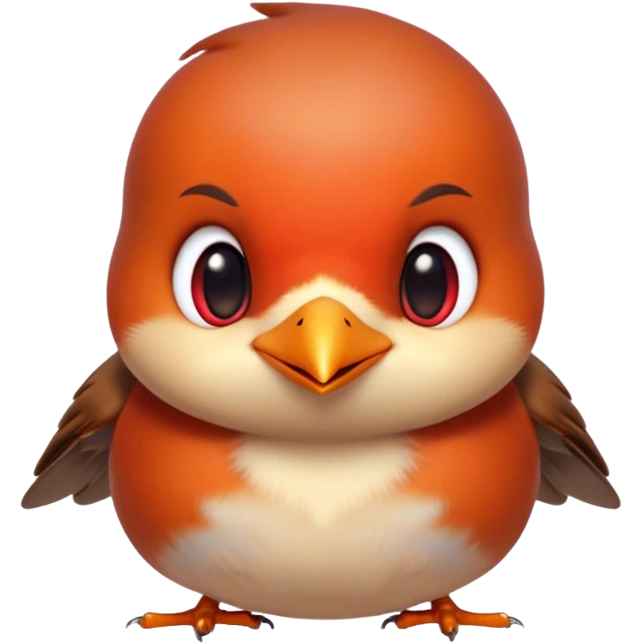 Cinematic Cute Robin Portrait Emoji, Head tilted playfully and inquisitively, featuring a charming, petite form with a vibrant red breast, round, sparkling eyes full of gentle mischief, and a delicate, beak-like smile, Simplified yet irresistibly adorable features, highly detailed, glowing with a warm, inviting glow, high shine, affectionate and lively, stylized with a touch of whimsical woodland charm, soft glowing outline, capturing the essence of a mischievous yet endearing robin that seems as if it could sing out of the screen into your heart! emoji