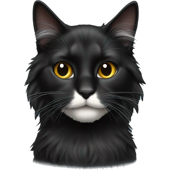 black cat domestic long-haired with white on the mouth emoji
