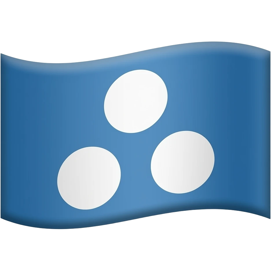 Make emoji of a soft blue flag with 3 white circles at centre,one is above other two emoji