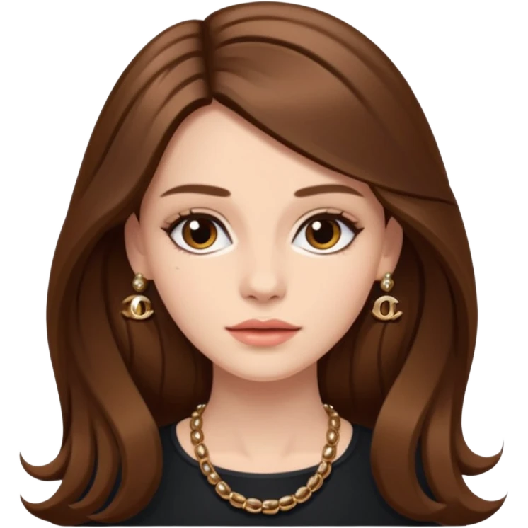 girl with long brown hair wearing channel emoji