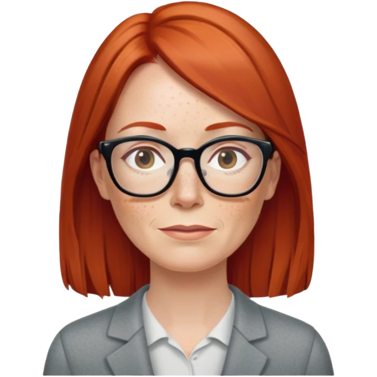 middle age Red head with freckles long straight hair pale skin wearing glasses emoji