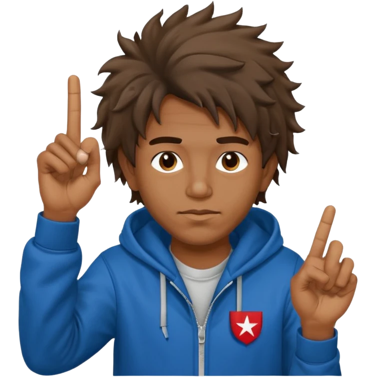 Moreno greñudo con capucha cuba la cara para el dedo del medio hombre emoji