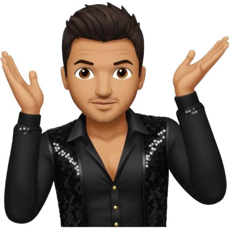 Peter Andre with dark brown hair, black sequin outfit emoji