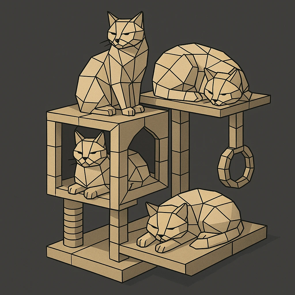 cats relaxing in a vertical playhouse emoji