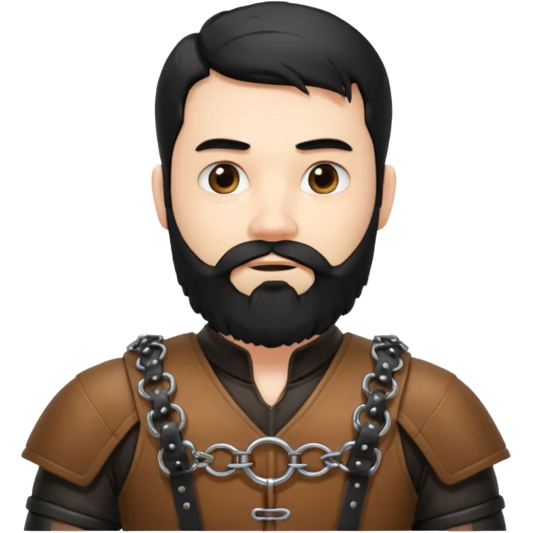 A large, bearded college professor with black hair in bondage gear emoji