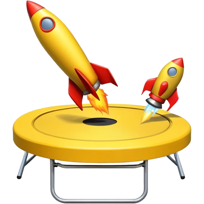Yellow trampoline with a rocket emoji bouncing on it emoji