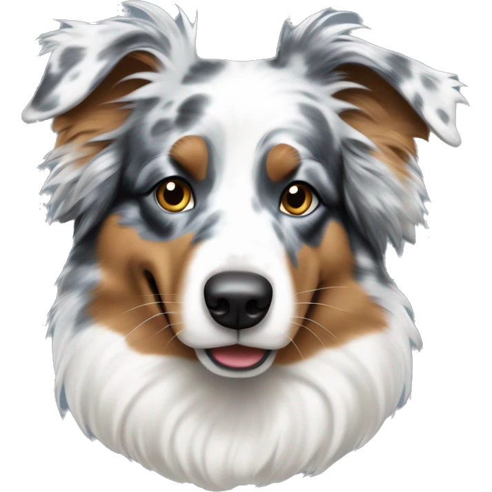 Blue Merle Aussie with no white wearing a Christmas hat emoji