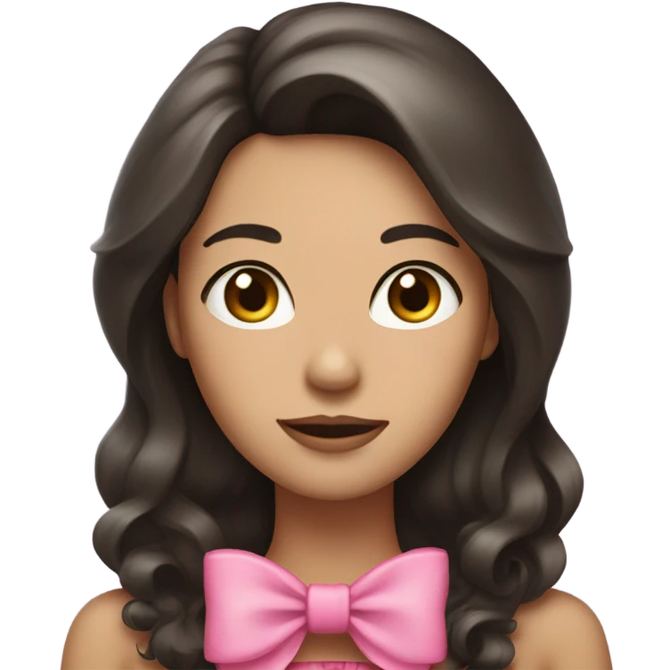 woman with long dark brown hair with big pink bow in hair emoji