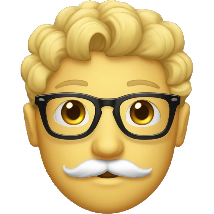 Garçon homme avec une petite moustache chveux boucles lunettes avec monture transparent et cheuveu mi long boucle avce t shirt noir emoji