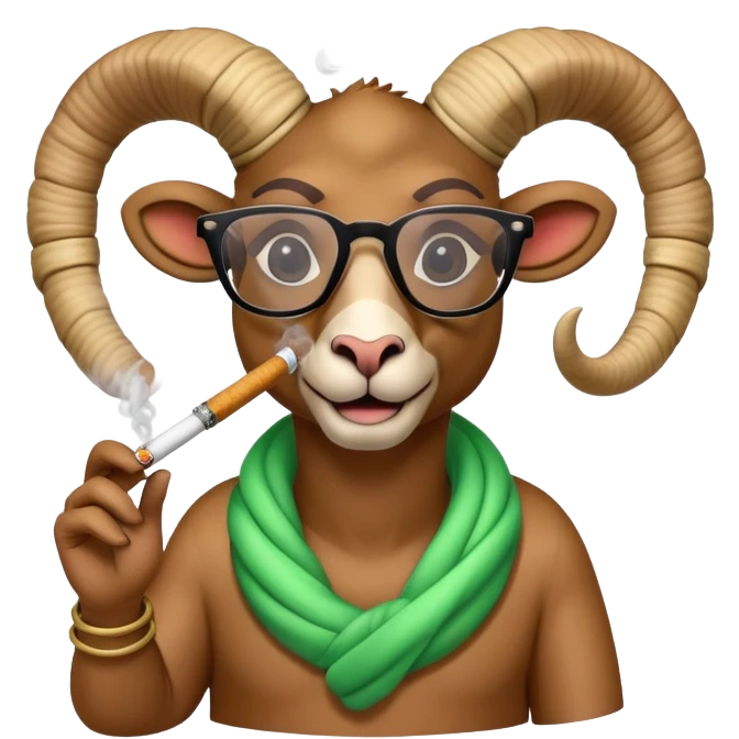A cool ram with glasses is smoking a hookah. emoji